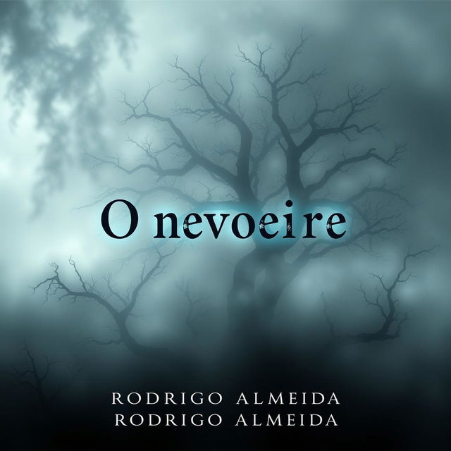 A haunting book cover for a supernatural horror novel titled "O nevoeiro" by the author "Rodrigo Almeida"