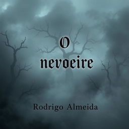 A haunting book cover for a supernatural horror novel titled "O nevoeiro" by the author "Rodrigo Almeida"