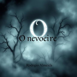 A haunting book cover for a supernatural horror novel titled "O nevoeiro" by the author "Rodrigo Almeida"