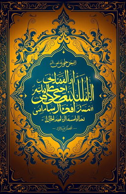 A beautifully illuminated calligraphy artwork featuring a verse from the Quran, surrounded by intricate geometric patterns and floral motifs, with a deep blue and gold color palette, evoking a sense of peace and spirituality