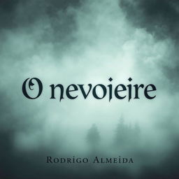 A chilling book cover for a supernatural horror novel titled "O nevoeiro" by the author "Rodrigo Almeida"