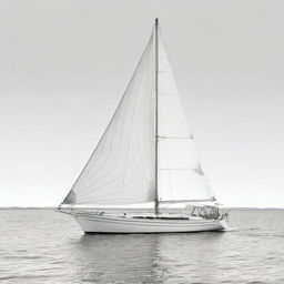 A detailed black and white line art illustration of a sailboat, perfect for use as a colouring page.