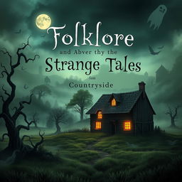 A captivating vertical novel cover for 'Folklore and Strange Tales from the Countryside'