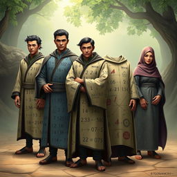 In the mystical realm of Bilangan, where numbers dance and formulas sing, five unique characters come to life: Algoritma, Aritmetika, Statistik, Geometri, and Kriptografi