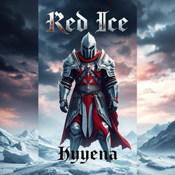 An eye-catching book cover for 'Red Ice' by Hyyena, set in a grimdark fantasy world on a frozen continent