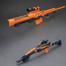 A state-of-the-art Nerf sniper rifle, complete with accurate detailing, colorful design, and a long-range, mounted scope for those long-distance Nerf skirmishes.