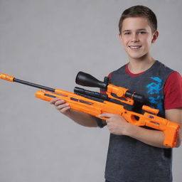 A state-of-the-art Nerf sniper rifle, complete with accurate detailing, colorful design, and a long-range, mounted scope for those long-distance Nerf skirmishes.