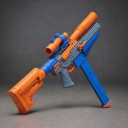 An intricately designed Nerf sniper rifle with a powerful scope, showcasing its vibrant colors and detailed mechanics, posed as if ready for the ultimate game of Nerf.