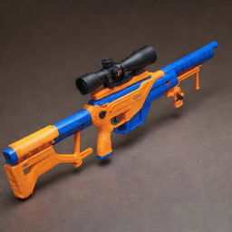 An intricately designed Nerf sniper rifle with a powerful scope, showcasing its vibrant colors and detailed mechanics, posed as if ready for the ultimate game of Nerf.