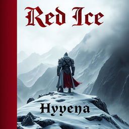 An atmospheric book cover for 'Red Ice' by Hyyena, depicting a grimdark fantasy scene on a frozen continent