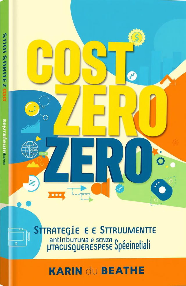 A vibrant and engaging book cover design for a business marketing guide titled 'Costo Zero: Strategie e Strumenti per Far Crescere il Tuo Business Senza Spese Iniziali'