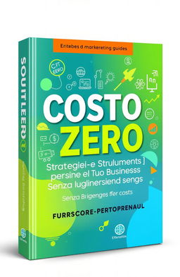 A vibrant and engaging book cover design for a business marketing guide titled 'Costo Zero: Strategie e Strumenti per Far Crescere il Tuo Business Senza Spese Iniziali'