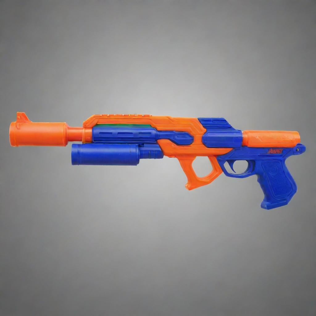 A Nerf shotgun with an imposing, vibrant design and detailed mechanics, loaded and primed for a high-energy Nerf battle.