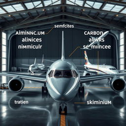 An artistic representation of various aerospace materials integrated into the design of modern airplanes