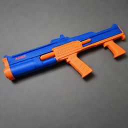 A vividly colored and intricately detailed Nerf shotgun, prepared and set in a dynamic posture for the ultimate Nerf combat scenario.