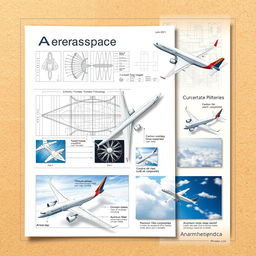 An artistic illustration titled 'Aerospace Materials' featuring various aerospace materials integrated seamlessly with airplanes