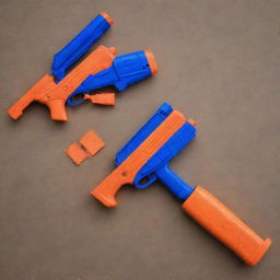 A vividly colored and intricately detailed Nerf shotgun, prepared and set in a dynamic posture for the ultimate Nerf combat scenario.