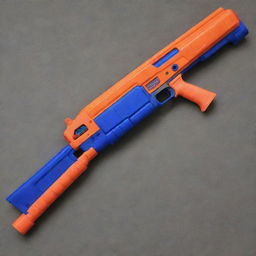 A vividly colored and intricately detailed Nerf shotgun, prepared and set in a dynamic posture for the ultimate Nerf combat scenario.