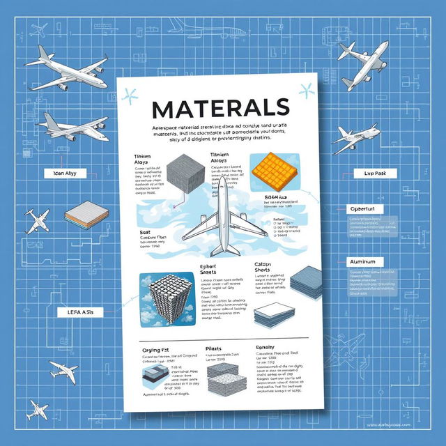 An illustrated design titled 'Aerospace Materials' displayed as an A4 page