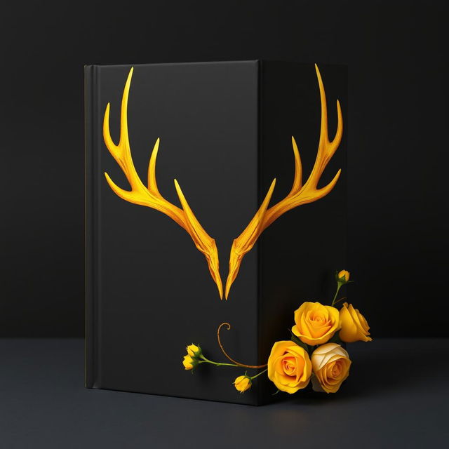 A book cover design with a bold black background featuring a central yellow antler-like form that exhibits a fading effect, giving it depth and dimension