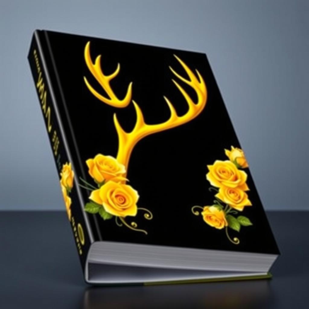 A book cover design with a bold black background featuring a central yellow antler-like form that exhibits a fading effect, giving it depth and dimension