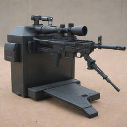 An incredibly detailed machine gun set on a safe, controlled firing range. Highlighting its sturdy construction and high-capacity drum magazine.