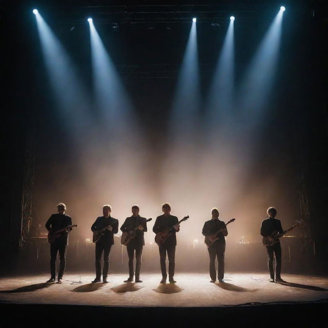 A rendition of the band 'Sleep Token', showcasing the members on stage amidst a dreamy, atmospheric light show