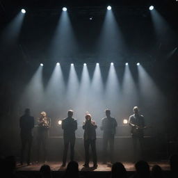 A rendition of the band 'Sleep Token', showcasing the members on stage amidst a dreamy, atmospheric light show