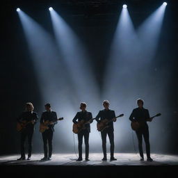 A rendition of the band 'Sleep Token', showcasing the members on stage amidst a dreamy, atmospheric light show