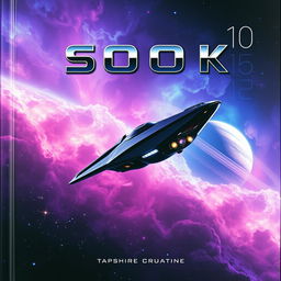 A captivating space exploration scene featuring a sleek, futuristic spacecraft soaring through a vibrant nebula filled with swirling colors of purple, blue, and pink