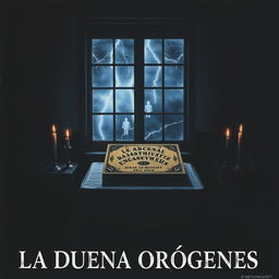 A horror movie poster titled "La Dueña Orígenes" set in a dark and foreboding environment