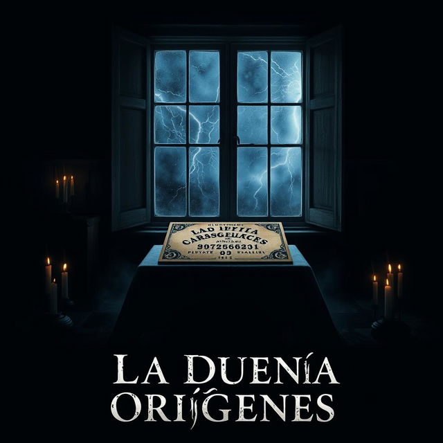 A horror movie poster titled "La Dueña Orígenes" set in a dark and foreboding environment