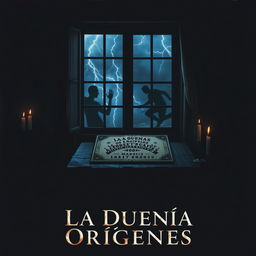 A horror movie poster titled "La Dueña Orígenes" set in a dark and foreboding environment