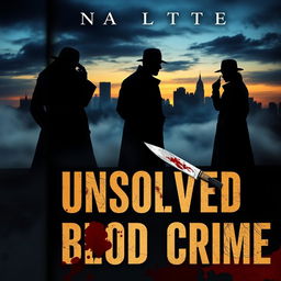 A captivating book cover for a mystery novel titled 'Unsolved Blood Crime'