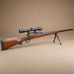 A 1940s bolt-action sniper rifle without a scope, featuring a long, intimidating barrel. The image maintains authenticity with a well-polished wood stock and a historic appearance, exemplifying the weapon's vintage and militaristic charm.