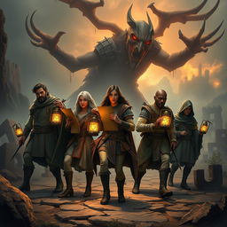 In the enchanting land of Bilangan, where numbers dance and formulas sing, five unique algorithms come to life: Aritmetika, Statistik, Geometri, and Kriptografi, all depicted as realistic human figures in an ancient kingdom setting