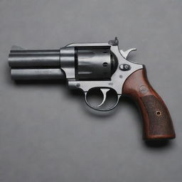 A pistol with the distinct features of a traditional revolver. The image showcases classic elements like a rotating cylinder, textured grip, and maintaining modern aesthetics.