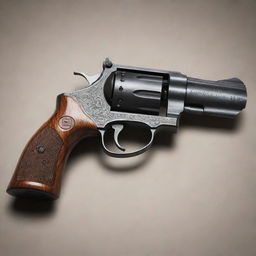 A pistol with the distinct features of a traditional revolver. The image showcases classic elements like a rotating cylinder, textured grip, and maintaining modern aesthetics.