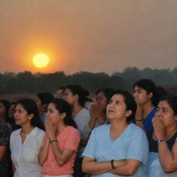 Citizens filled with overwhelming emotion and shedding tears as they witness the surreal event of the sun rising from the west, after a prolonged night.