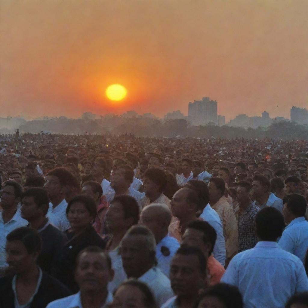 Citizens filled with overwhelming emotion and shedding tears as they witness the surreal event of the sun rising from the west, after a prolonged night.