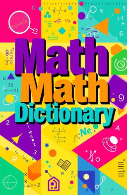 An eye-catching cover design for a math dictionary, featuring vibrant colors and bold typography