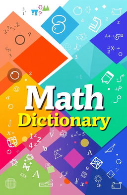 An eye-catching cover design for a math dictionary, featuring vibrant colors and bold typography