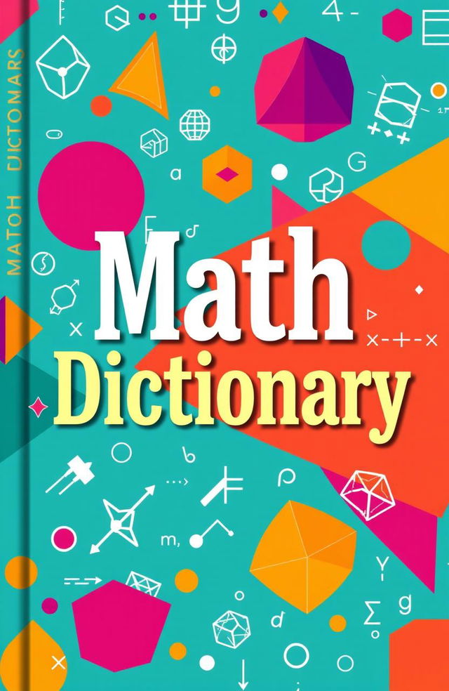 An eye-catching cover design for a math dictionary, featuring vibrant colors and bold typography