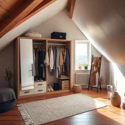 An elegant wardrobe set in a stylish attic (buhardilla) space