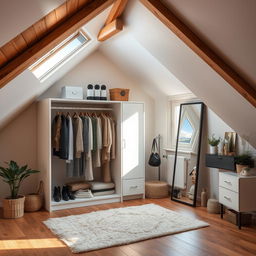 An elegant wardrobe set in a stylish attic (buhardilla) space