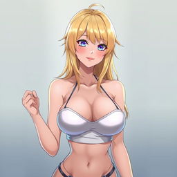 A sexy blonde-haired waifu wearing a stylish bra, showcasing her attractive features and alluring figure
