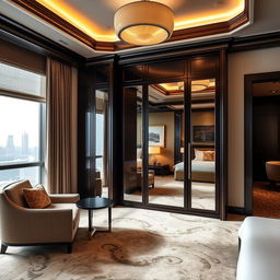 A luxurious wardrobe situated in an elegantly designed suite room