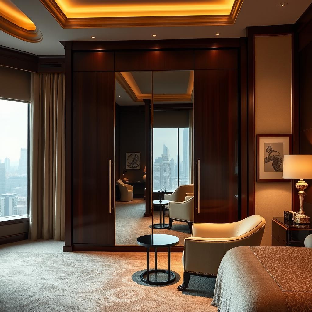 A luxurious wardrobe situated in an elegantly designed suite room