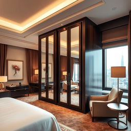 A luxurious wardrobe situated in an elegantly designed suite room