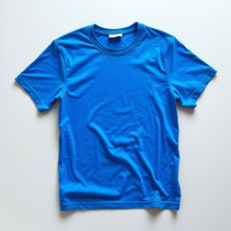 A vibrant blue t-shirt displayed prominently on a soft, neutral background